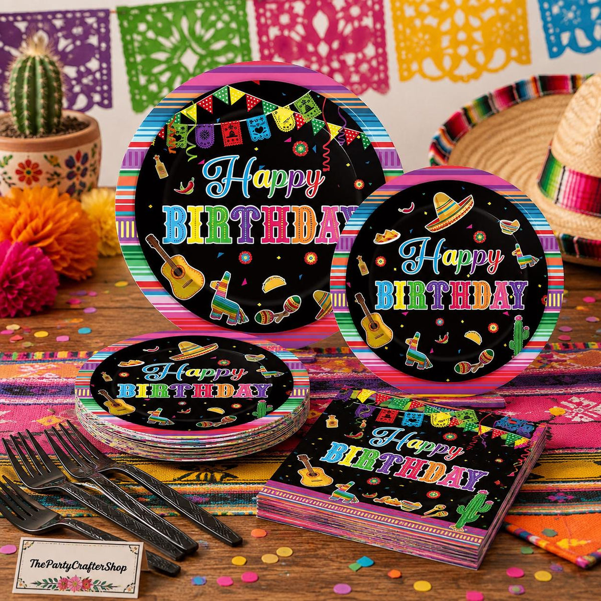 Mexican Fiesta Birthday Tableware Set, 96-Piece Party Supplies (24 Guests)