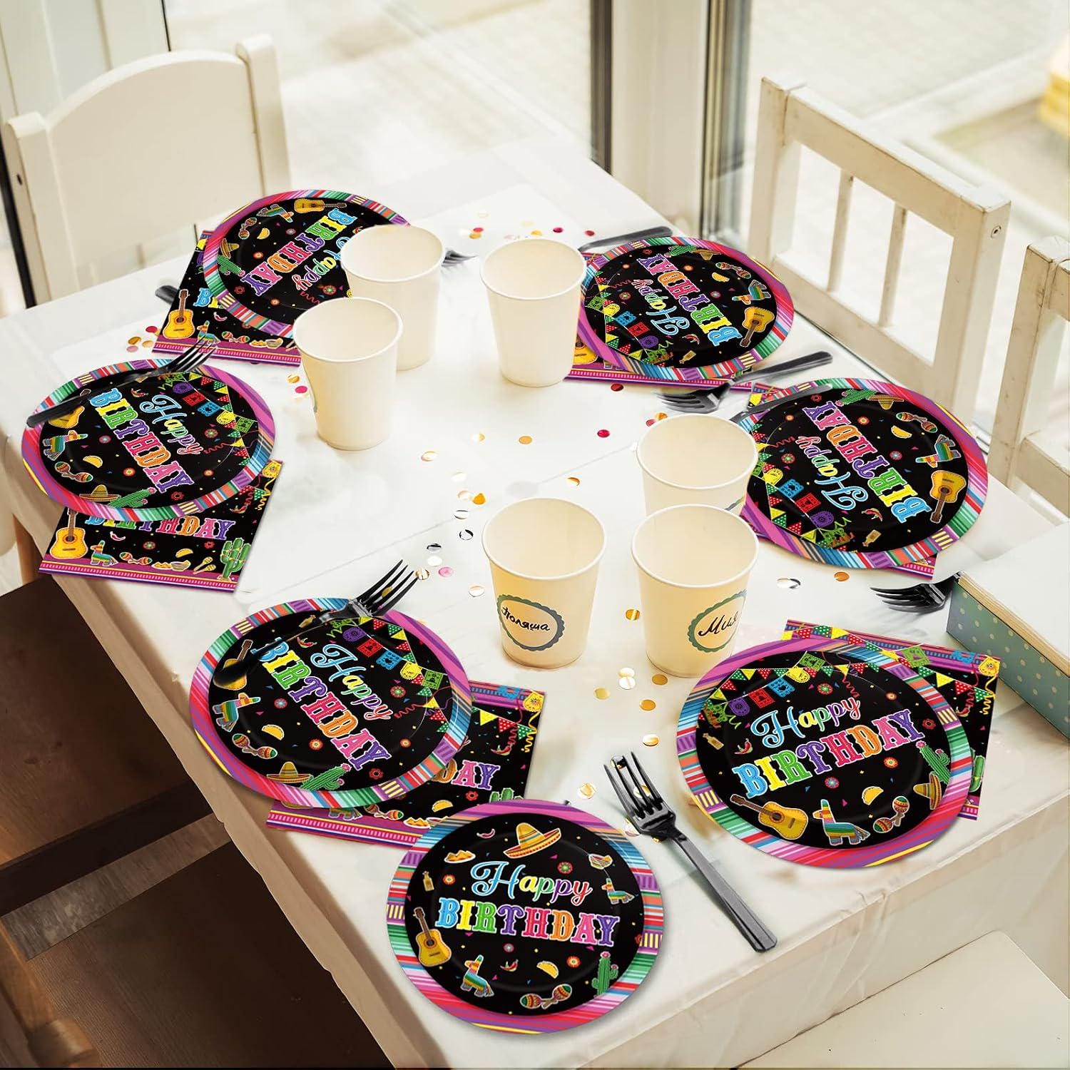 Mexican Fiesta Birthday Tableware Set, 96-Piece Party Supplies (24 Guests)