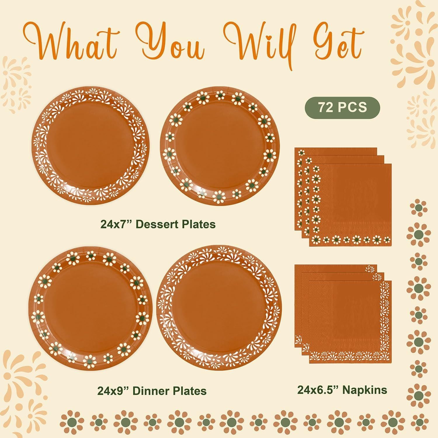 Mexican Platos de Barro Tableware Set, Fiesta Party Supplies (24 Guests)