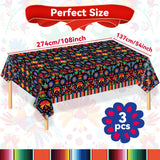 Mexican Fiesta Tablecloth Set, Floral Serape Pattern, 54x108 Inch Plastic Covers (3PCS)