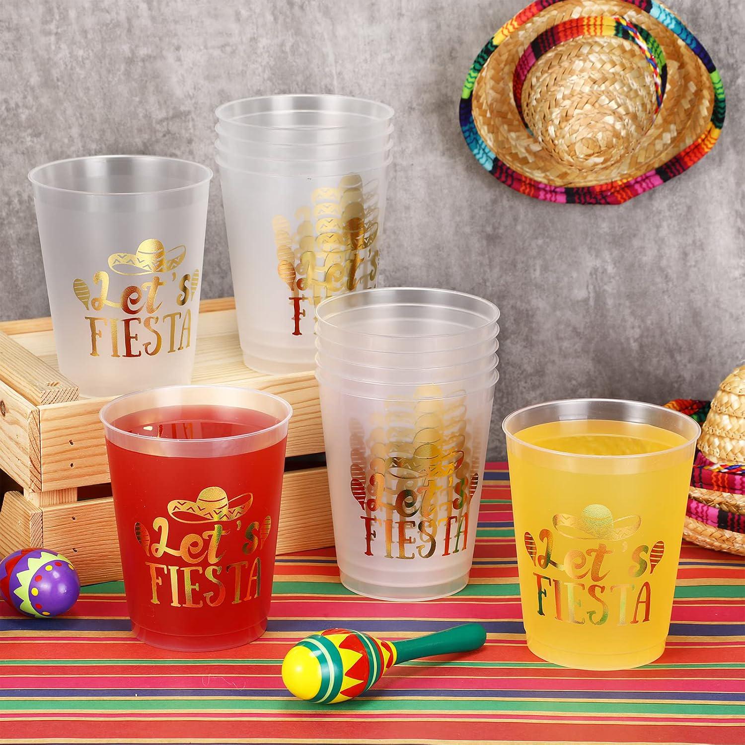 Mexican Fiesta Plastic Cups, 16oz Reusable Party Decor (24PCS)