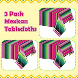 Mexican Fiesta Tablecloth Set, Serape Stripe Plastic Covers (108x54 Inch)