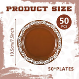 Mexican Talavera Style Plastic Plates, 7 Inch Brown Party Tableware (50 Pack)