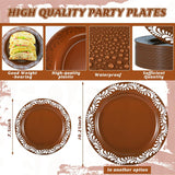 Mexican Talavera Style Plastic Plates, 7 Inch Brown Party Tableware (50 Pack)
