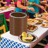 Mexican Talavera Style Plastic Plates, 7 Inch Brown Party Tableware (50 Pack)