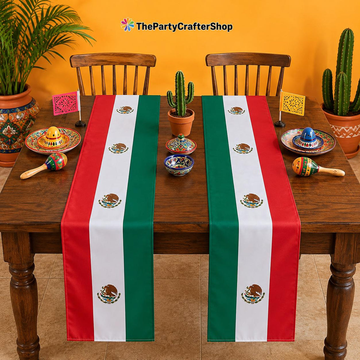 Mexican Flag Table Runners, Fiesta Party Decor (2PCS)