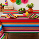 Mexican Fiesta Tablecloth Set, Striped Plastic Covers (108x54 Inch)