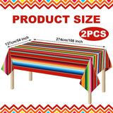 Mexican Fiesta Tablecloth Set, Striped Plastic Covers (108x54 Inch)