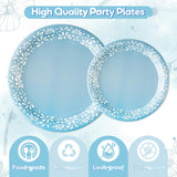 Blue Mexican Fiesta Tableware Set, Floral Pattern Plates, Napkins, Forks (24 Guests)