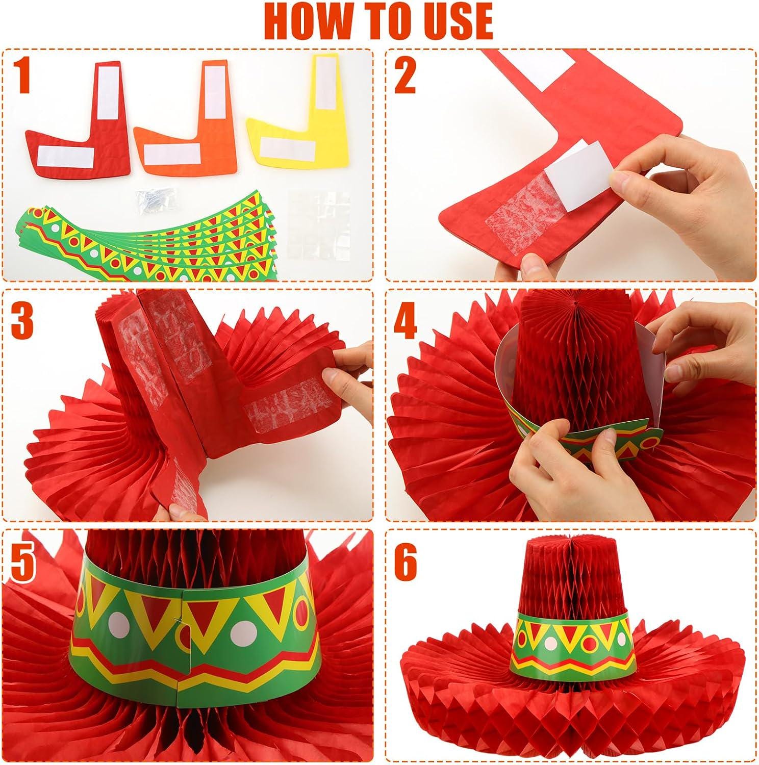 Mexican Sombrero Honeycomb Centerpieces, Fiesta Table Decor (6PCS)