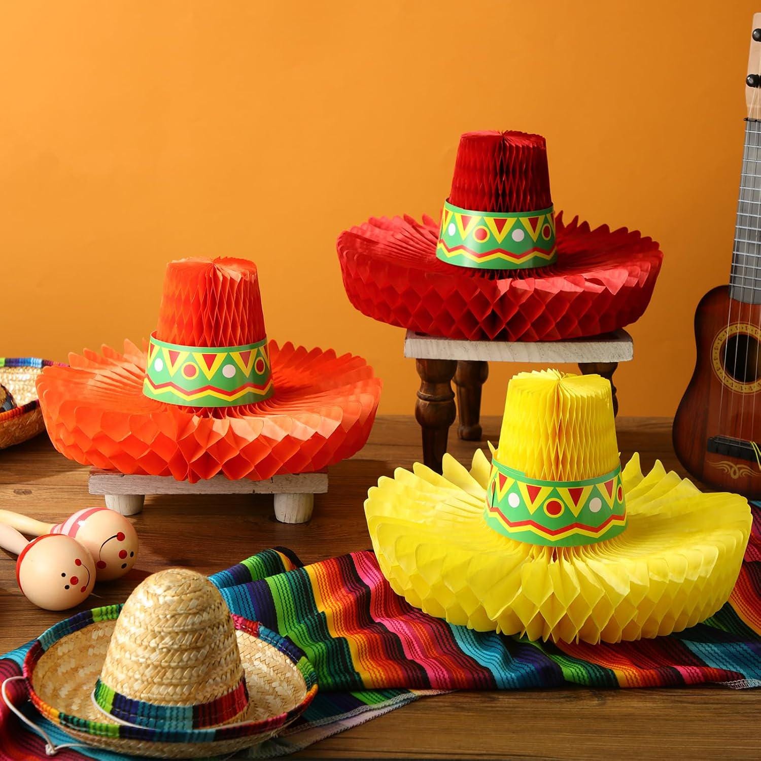 Mexican Sombrero Honeycomb Centerpieces, Fiesta Table Decor (6PCS)