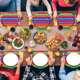 Mexican Fiesta Oval Paper Plates, 10x12 Inch Striped Party Supplies (50 Count)