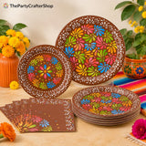 Mexican Fiesta Tableware Set, Talavera Floral Plates, Napkins (48PCS)