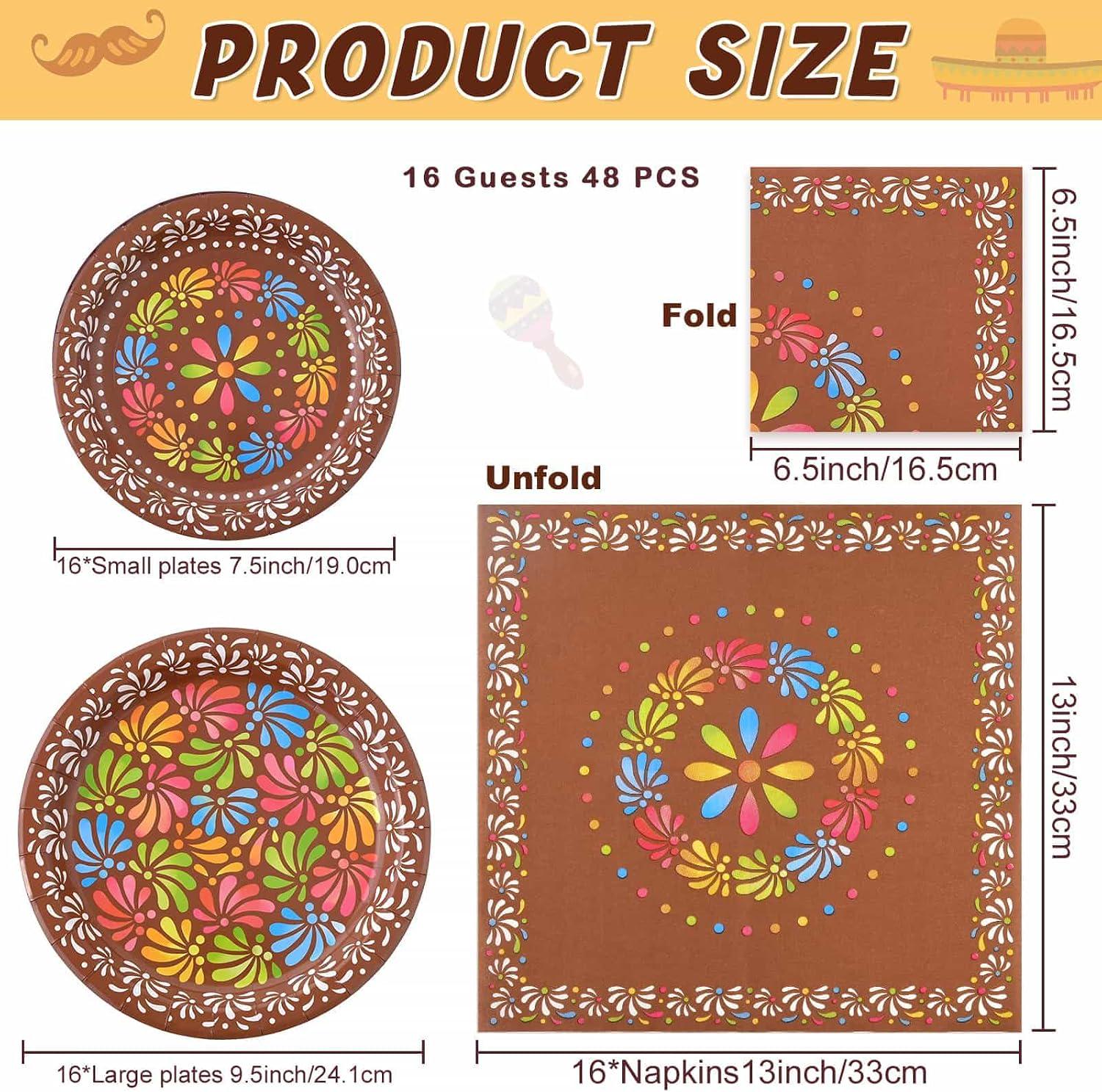 Mexican Fiesta Tableware Set, Talavera Floral Plates, Napkins (48PCS)