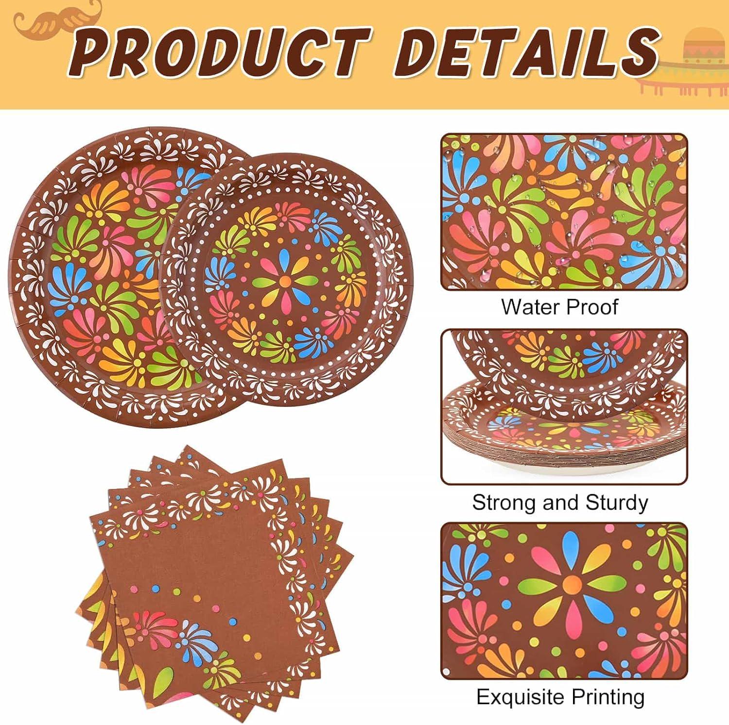 Mexican Fiesta Tableware Set, Talavera Floral Plates, Napkins (48PCS)