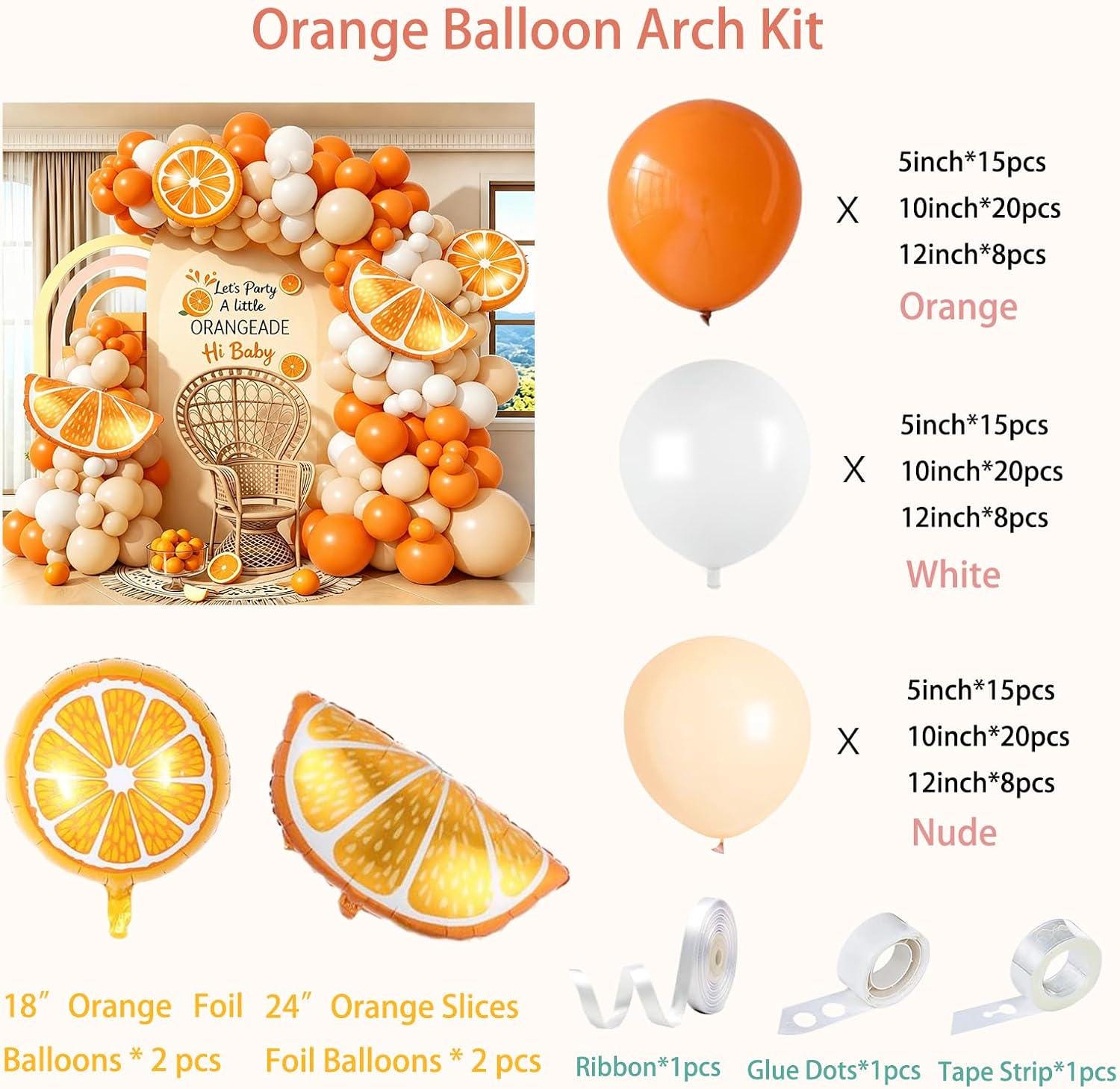 Orange White Nude Balloon Arch Garland Kit, Orange Foil Balloons, Fall Autumn Baby Shower Bridal Wedding Birthday Party Decor