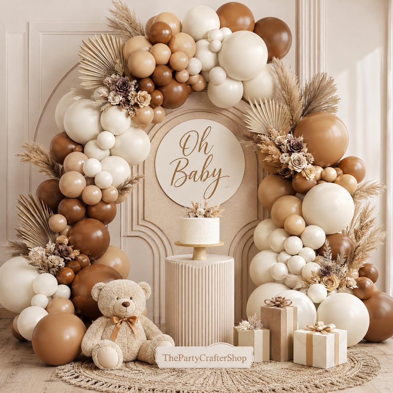 Neutral Balloon Garland Arch Kit, Boho Bear Baby Shower Birthday Wedding Decor
