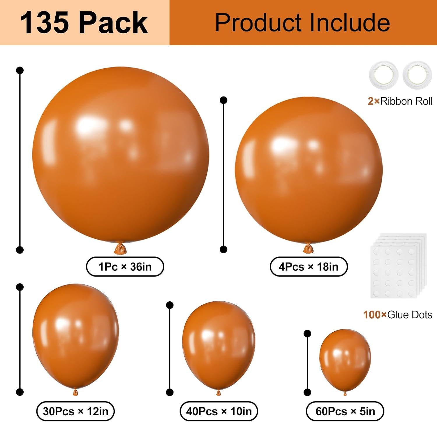 Burnt Orange Balloon Arch Kit, Matte Latex Balloons, Birthday Party Decor