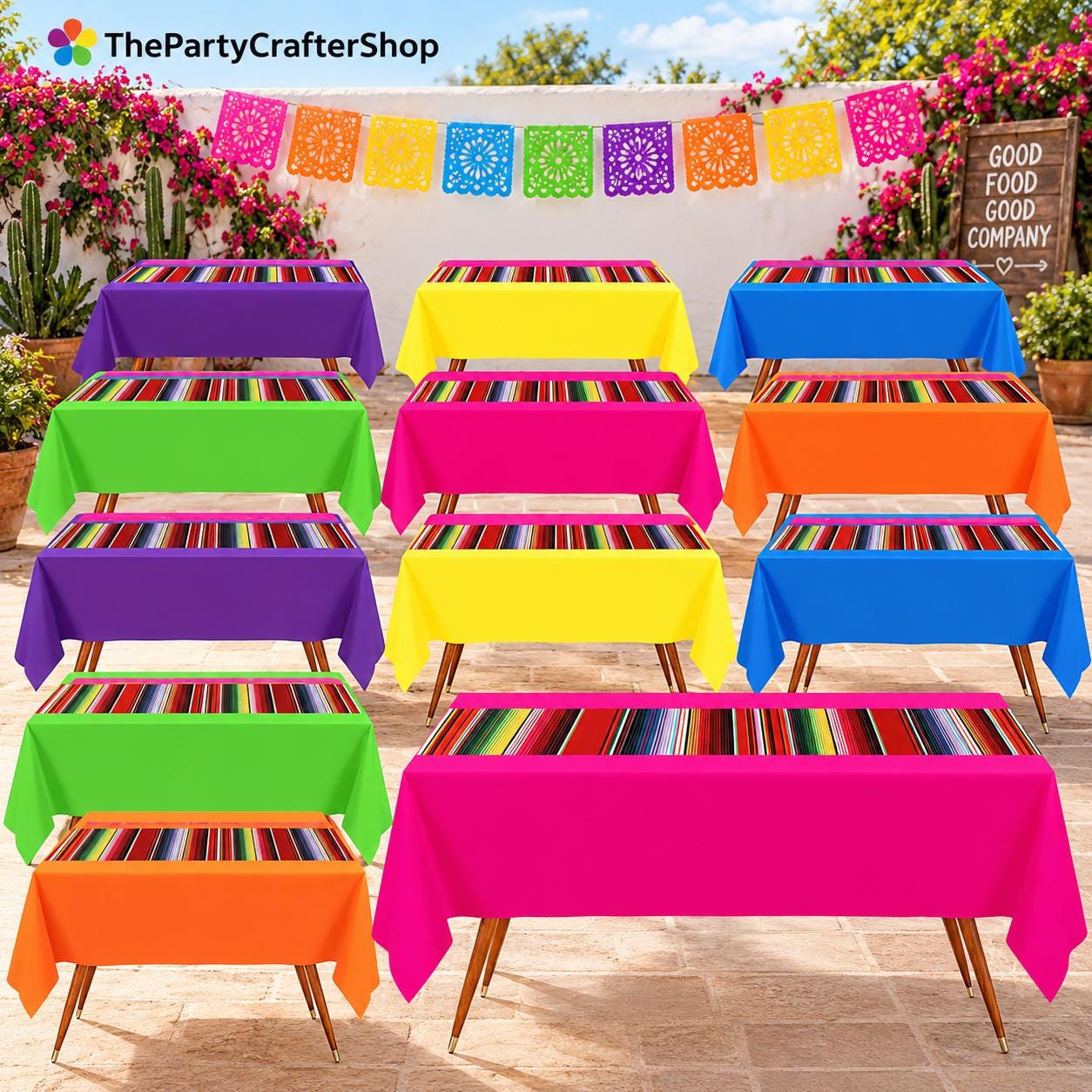 Mexican Fiesta Tablecloth Set, 12PCS Striped Serape Covers (54x108 Inch)