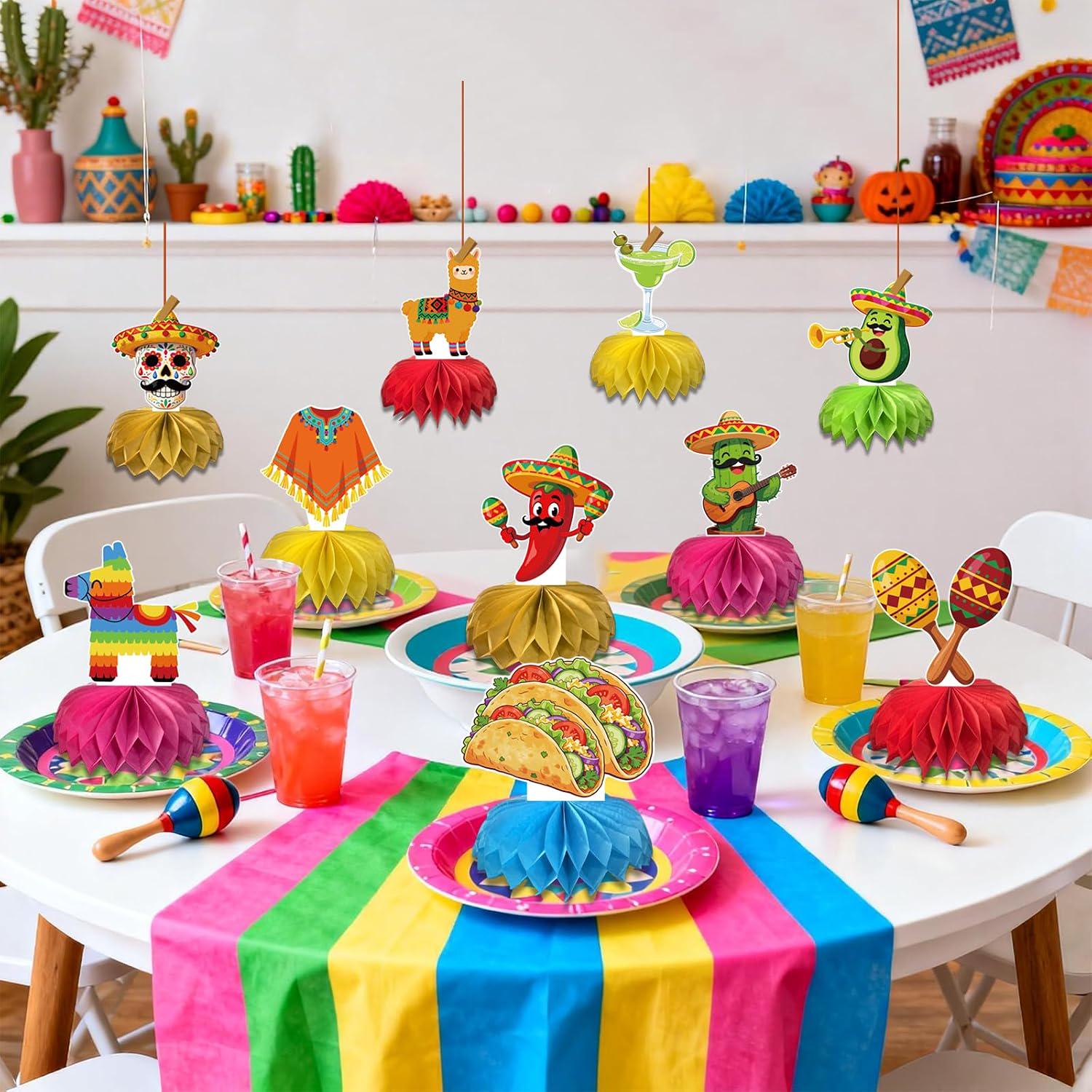 Mexican Fiesta Honeycomb Centerpieces 12PCS, 8 Inch Taco Party Table Decor, Birthday Independence Day Decorations