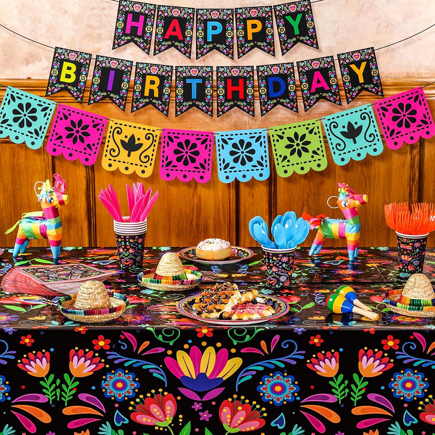 Mexican Fiesta Party Set, 144-Piece Tableware, Floral Mandala Design (20 Guests)