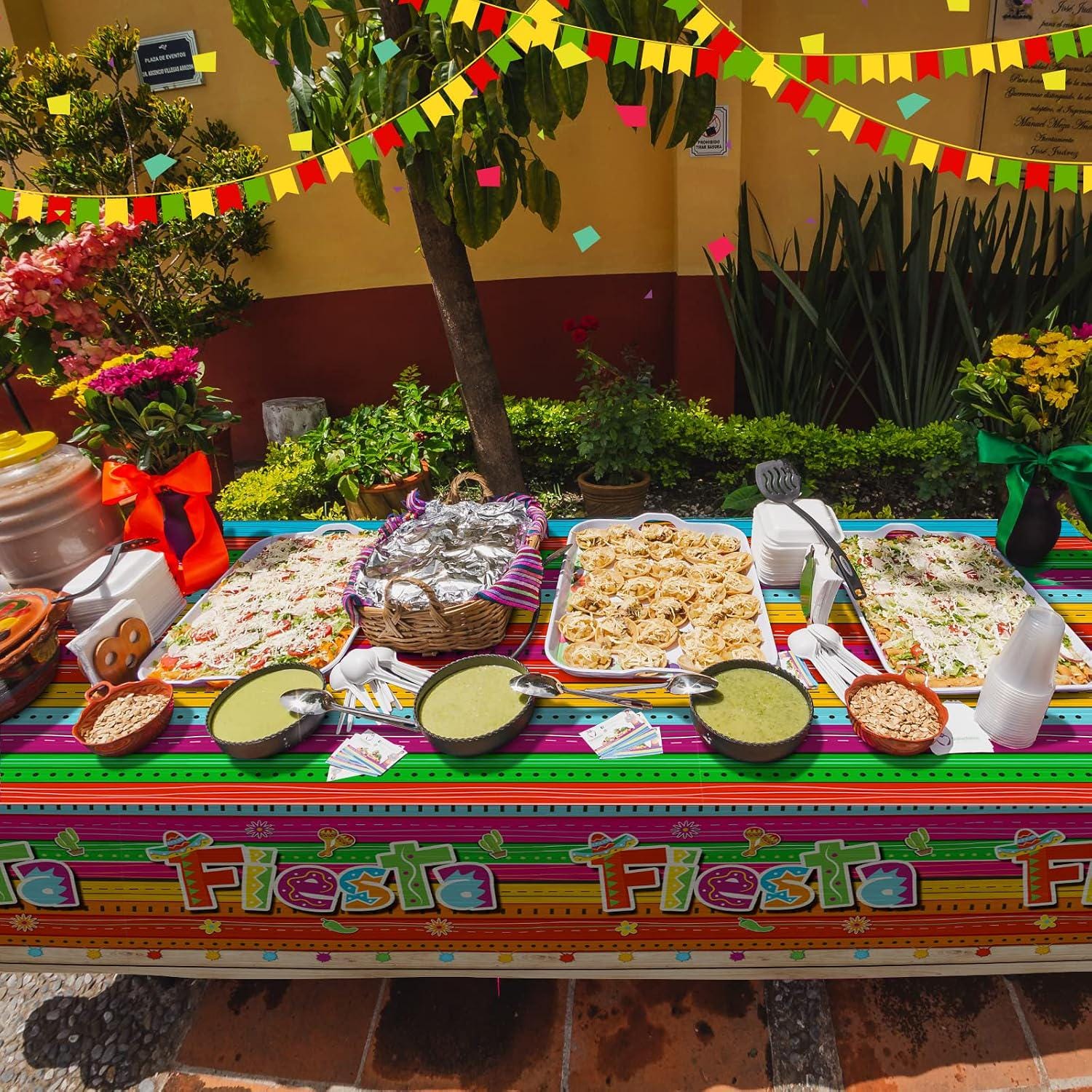 Mexican Fiesta Tablecloth 3PCS, 54x108 Inch Plastic Table Covers, Taco Night Birthday Party Decorations