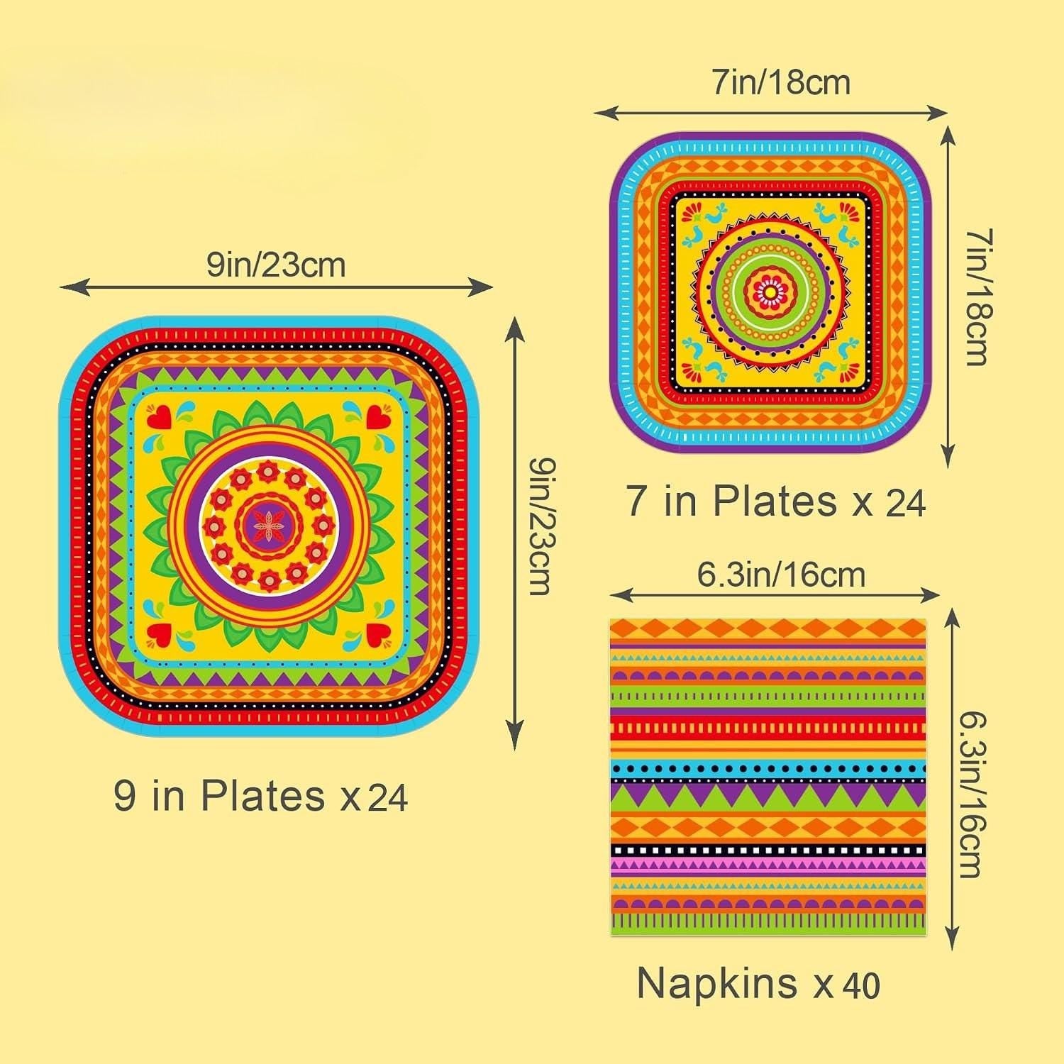 Mexican Fiesta Tableware Set, Colorful Plates, Napkins (88 Pieces)
