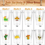 100 Mexican Fiesta Cups, 12oz Clear Party Drinkware (4 Styles)