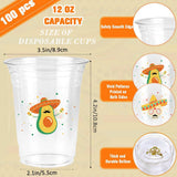 100 Mexican Fiesta Cups, 12oz Clear Party Drinkware (4 Styles)