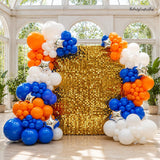 Blue Orange White Balloon Arch Kit, Double Stuffed, Silver Stars, Party Decor