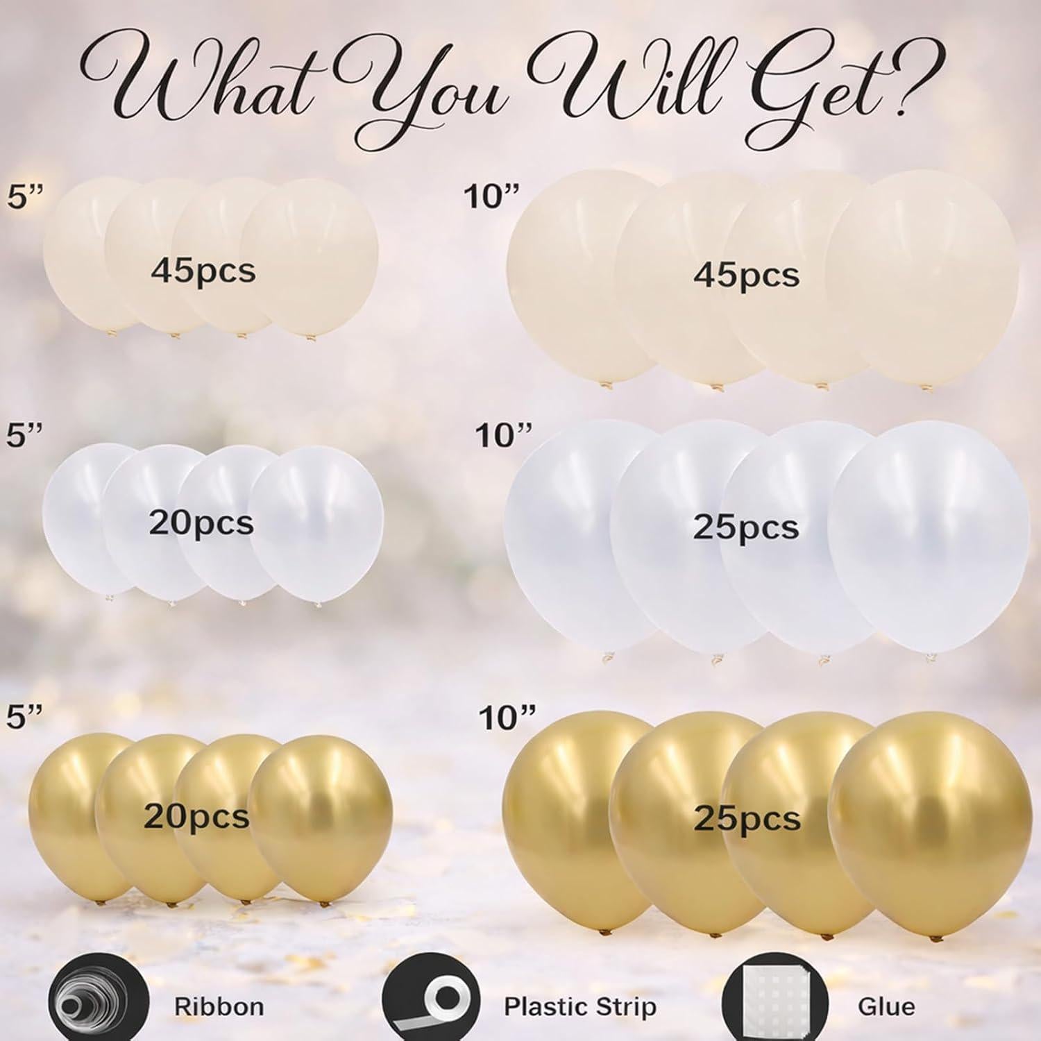 White Sand Gold Balloon Arch Kit, Boho Neutral Party Decor (180PCS)