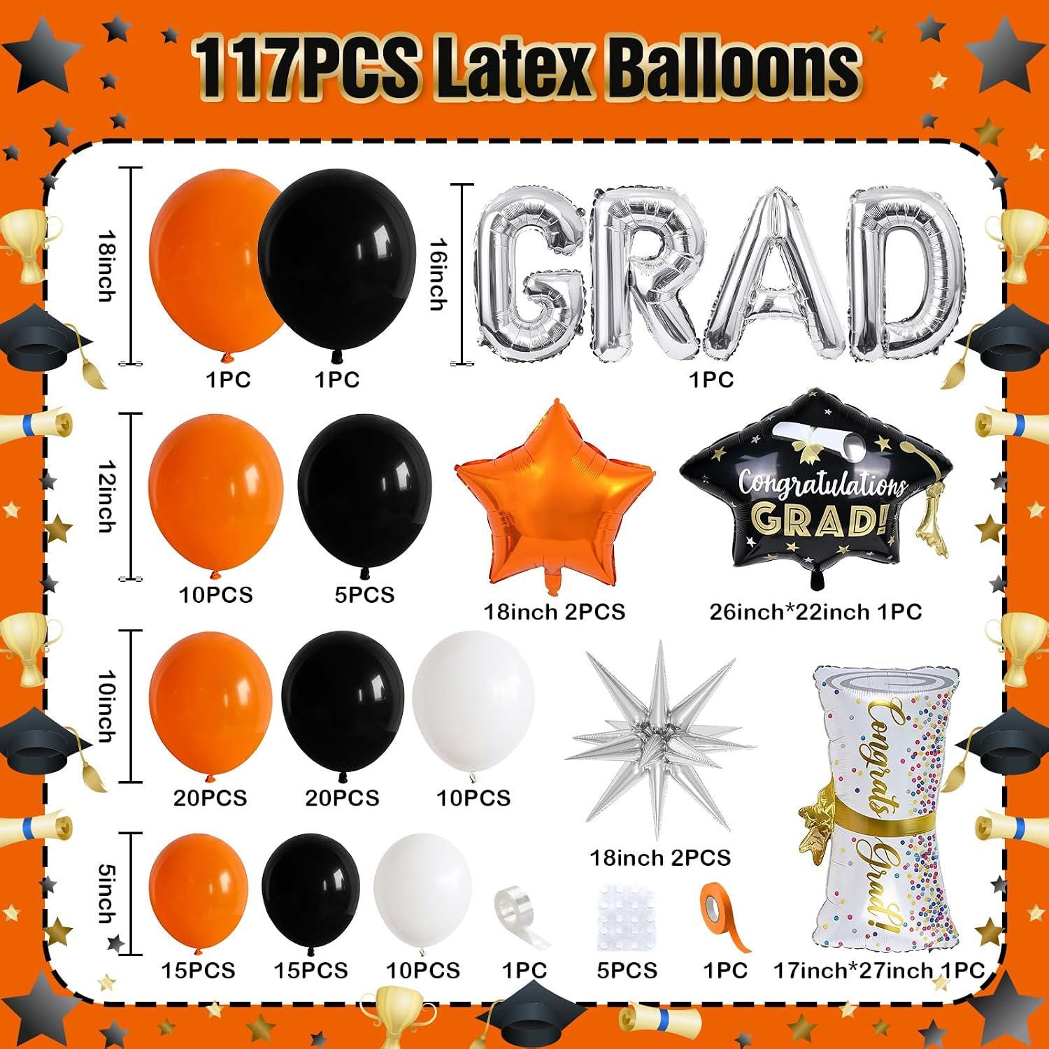 Class of 2026 Graduation Balloon Arch Kit, Orange Black Silver Party Decoration