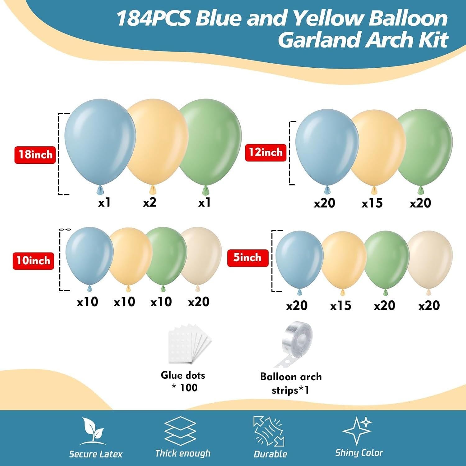Bear Balloon Garland Arch Kit, Blue Yellow Sage Green Party Decor