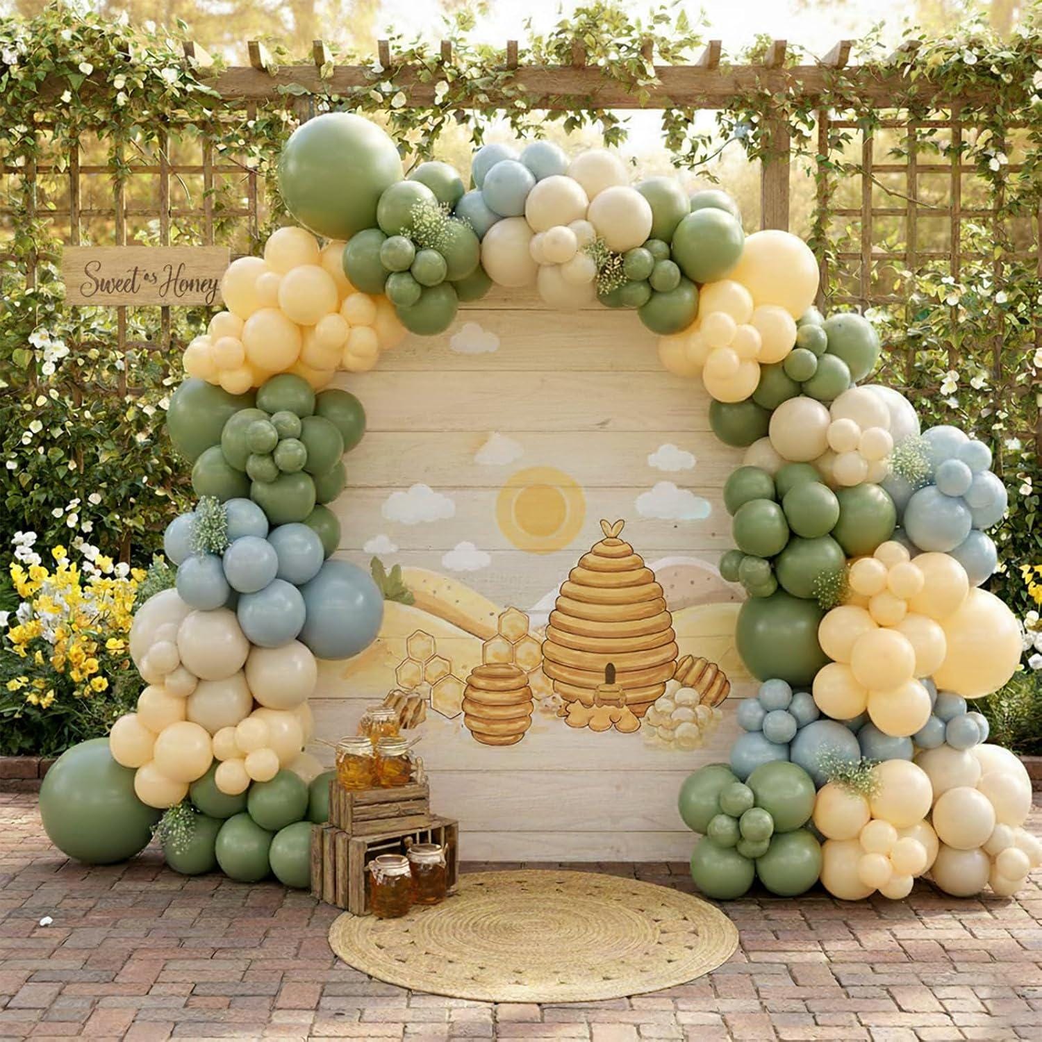 Bear Balloon Garland Arch Kit, Blue Yellow Sage Green Party Decor