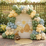 Bear Balloon Garland Arch Kit, Blue Yellow Sage Green Party Decor