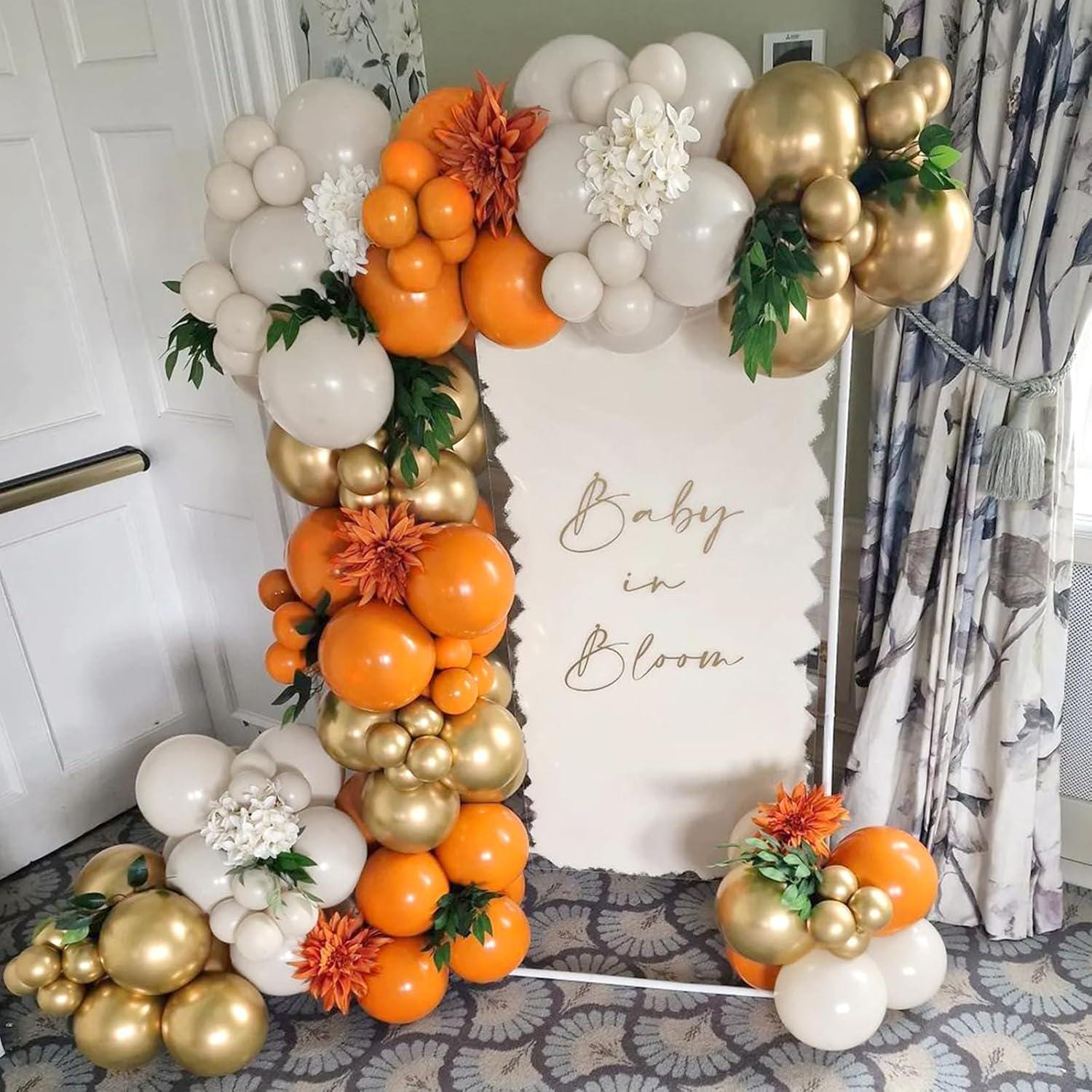 Orange White Gold Balloon Garland Arch Kit, Metallic Confetti Balloons, Celebration Decor