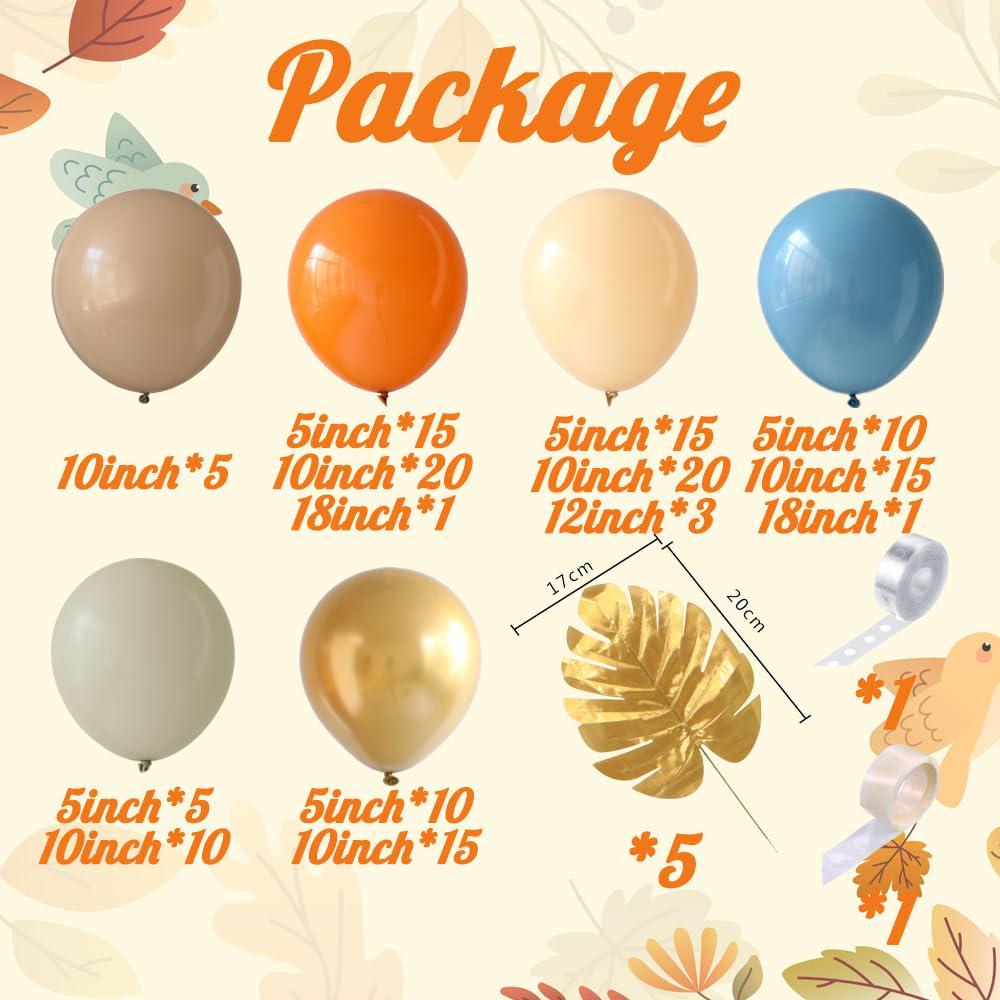 Fall Balloon Arch Kit, Burnt Orange Dusty Blue Beige Sand White Balloons, Gold Leaves