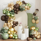 Sage Green Brown Gold Balloon Garland Arch Kit, Woodland Safari Baby Shower Decor