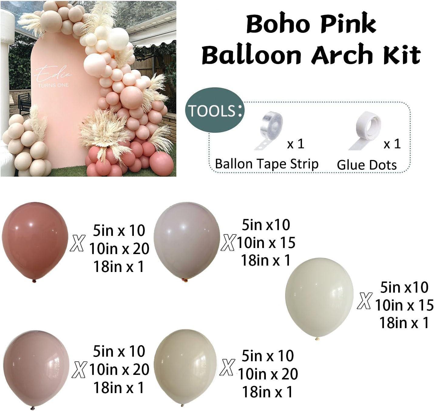 Boho Dusty Rose Pink Balloon Arch Kit 147PCS, Nude Mauve Pastel Pink Sand Ivory Balloons, Baby Shower Bridal Wedding Party Decor