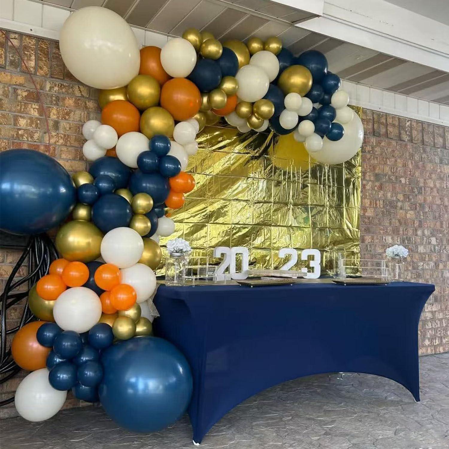 Navy Gold Burnt Orange Balloon Arch Kit, Class of 2026 Graduation Party Decor