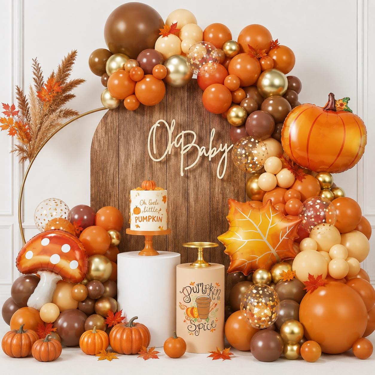 Fall Pumpkin Balloon Arch Kit, Burnt Orange Coffee Brown, Thanksgiving Maple Leaf Mushroom Decor