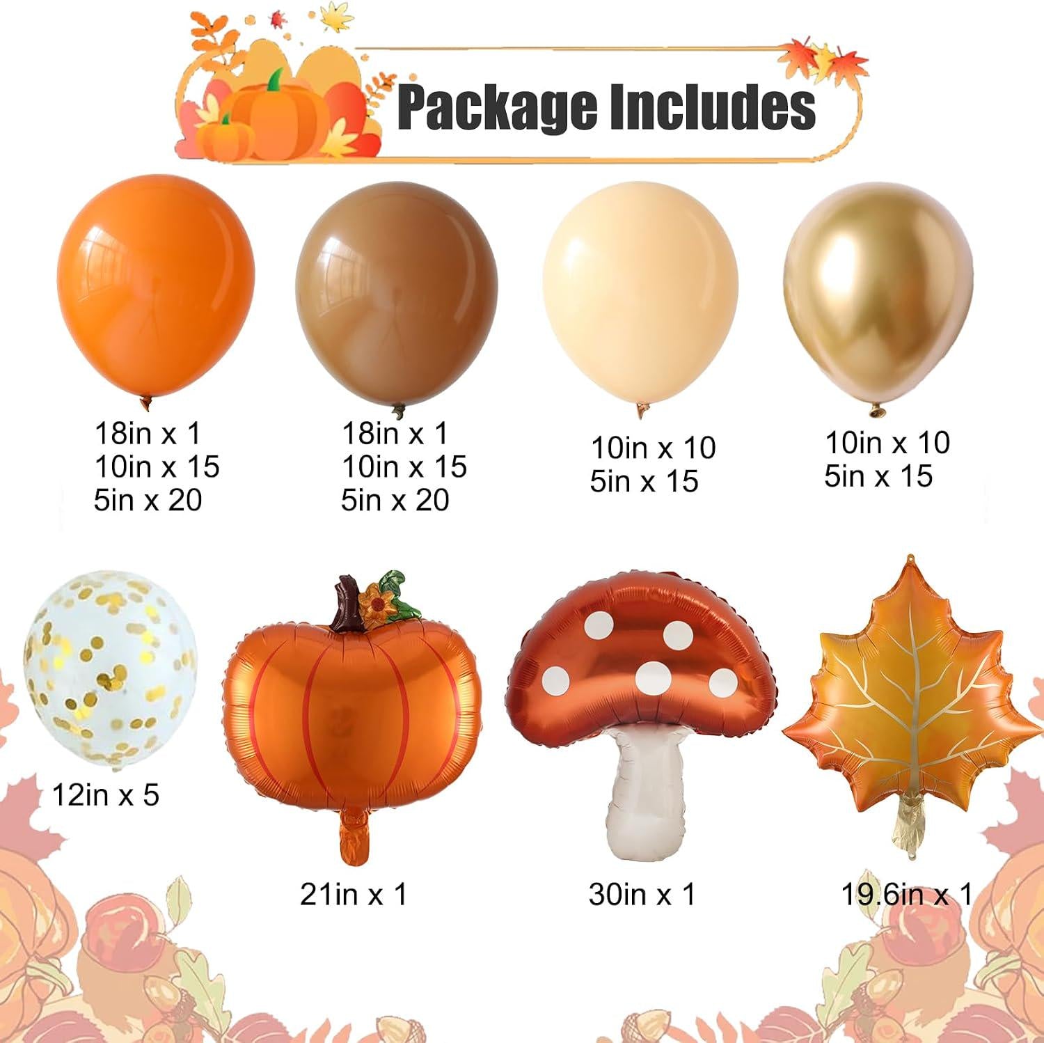 Fall Pumpkin Balloon Arch Kit, Burnt Orange Coffee Brown, Thanksgiving Maple Leaf Mushroom Decor
