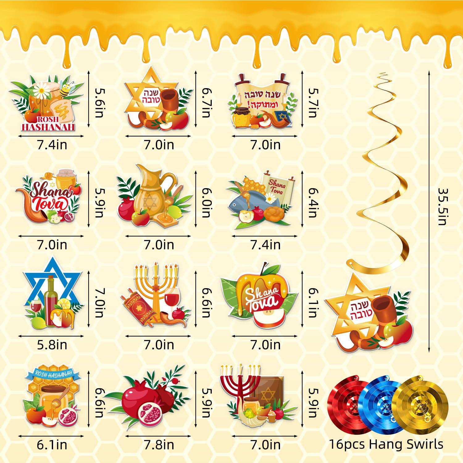 Rosh Hashanah Shana Tova Banner, Jewish New Year Paper Decorations Set