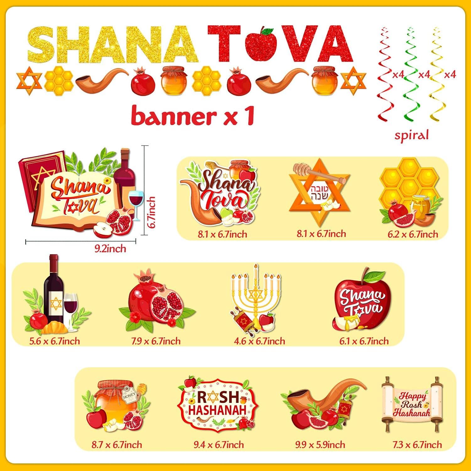 Shana Tova Banner and Swirls, Rosh Hashanah Jewish Holiday Party Decorations