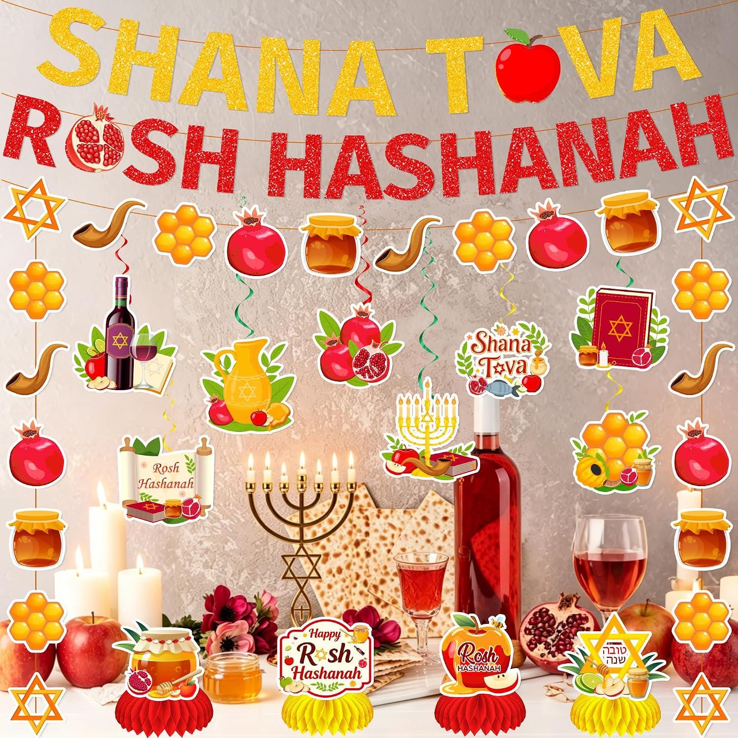 Rosh Hashanah Decorations, Shana Tova Banner Garland Swirls Centerpieces, Jewish New Year Party Decor