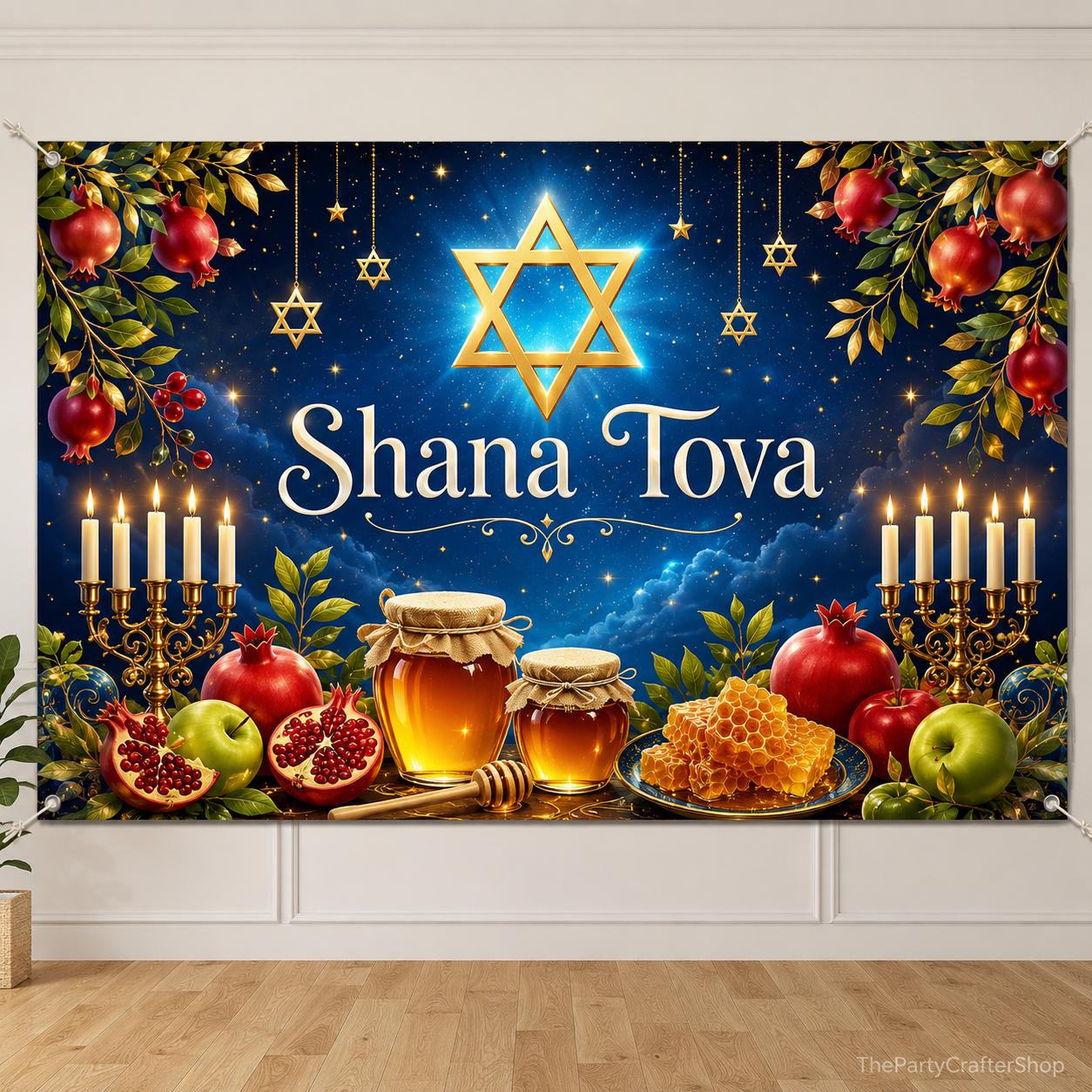 Shana Tova Rosh Hashanah Banner Backdrop, Jewish New Year Party Decoration, Holiday Photo Background