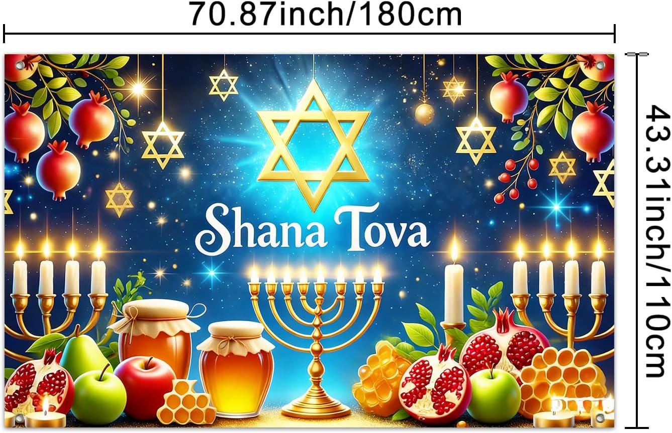 Shana Tova Rosh Hashanah Banner Backdrop, Jewish New Year Party Decoration, Holiday Photo Background