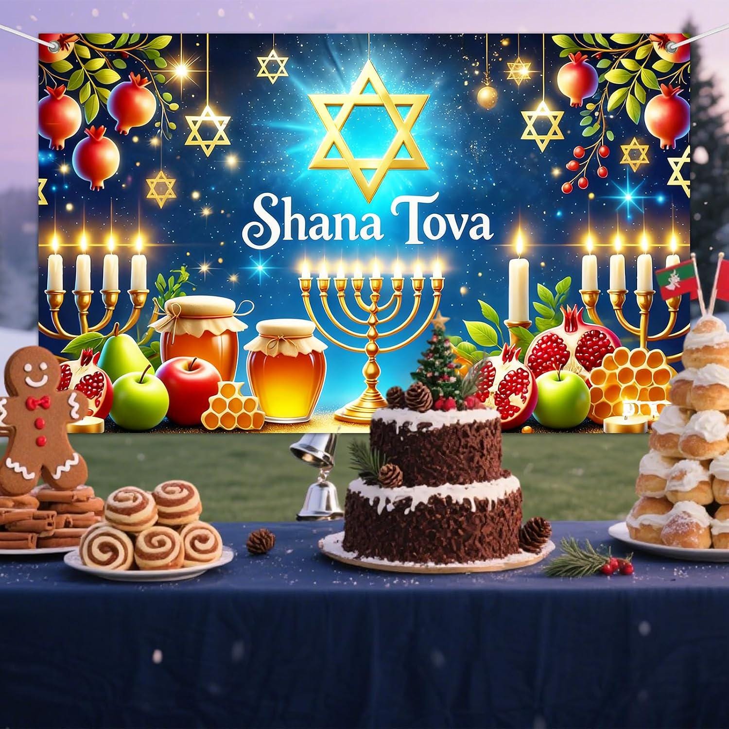 Shana Tova Rosh Hashanah Banner Backdrop, Jewish New Year Party Decoration, Holiday Photo Background
