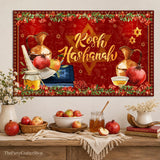 Rosh Hashanah Backdrop, Shana Tova Gold Banner, Jewish New Year Party Decoration
