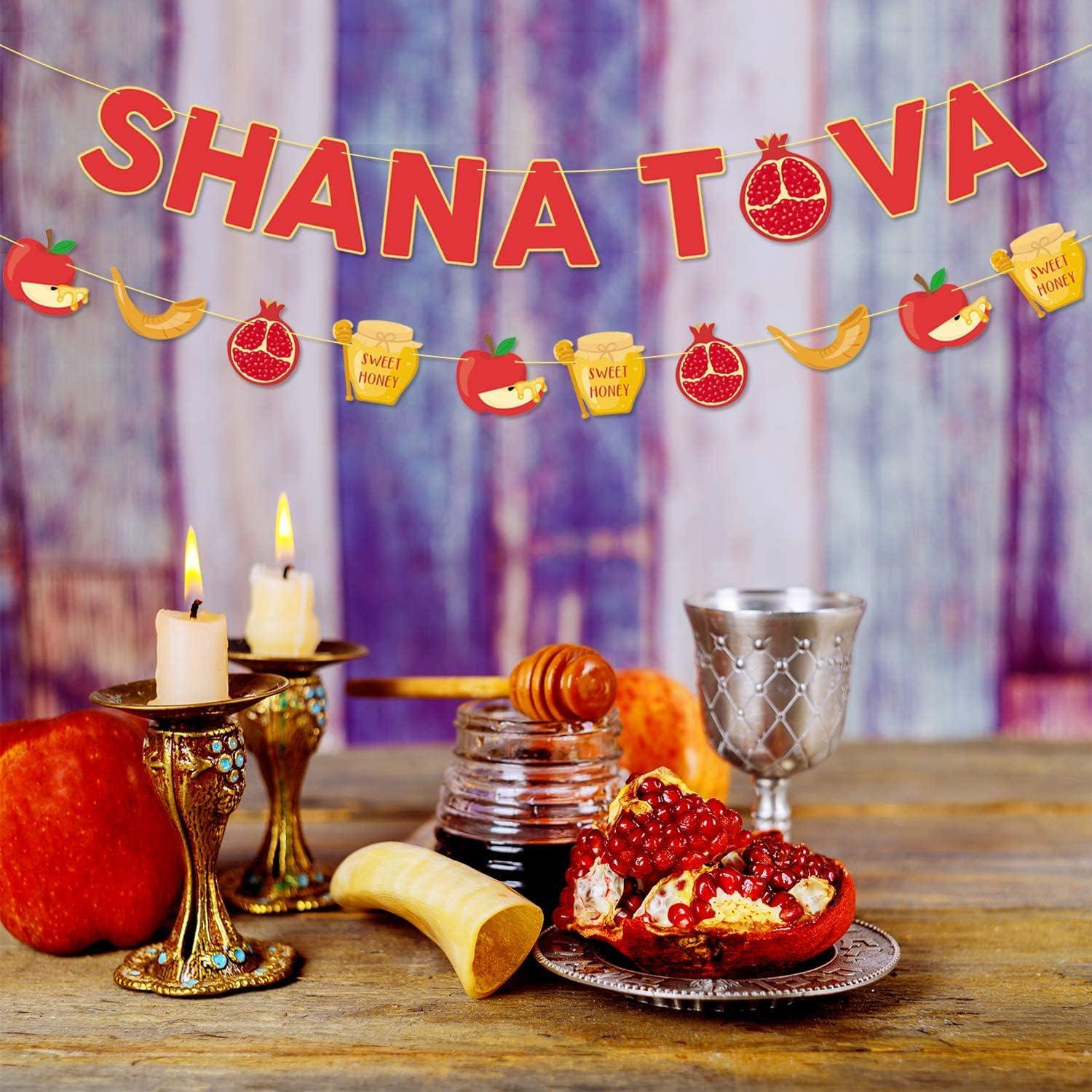 Shana Tova Banner Garland, Rosh Hashanah Jewish New Year Decor, Honey Apple Pomegranate Party